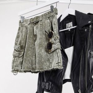 Missguided Belted Cargo Pocket Denim Skirt